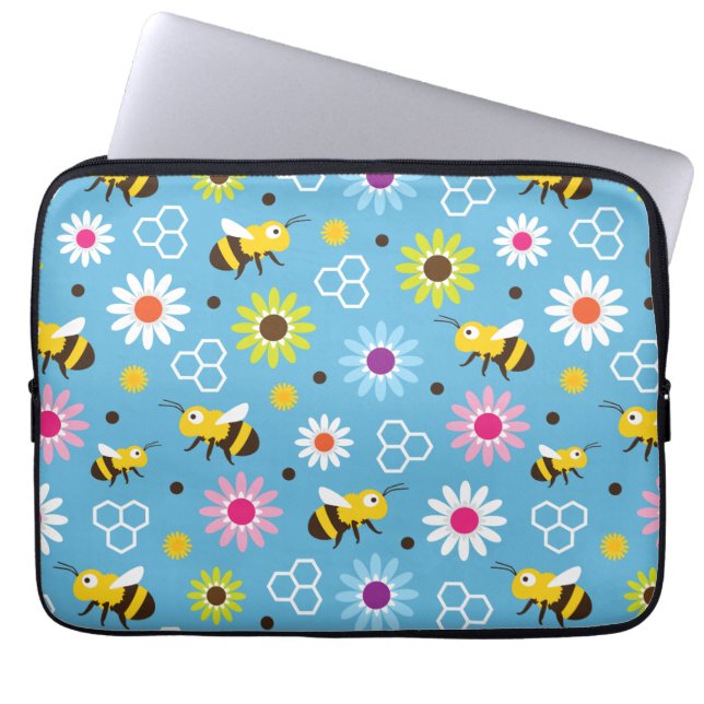 Funda Para Portátil Flores y abejas (Frente)