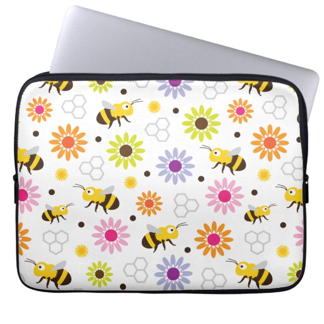 Funda Para Portátil Flores y abejas (Frente)