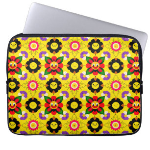 Funda Para Portátil Flores y Abejas Sonrientes de Dibujos Animados
