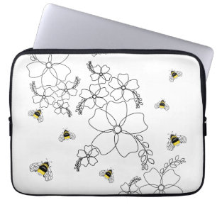 Funda Para Portátil Flores y abejorros de estilo minimalista
