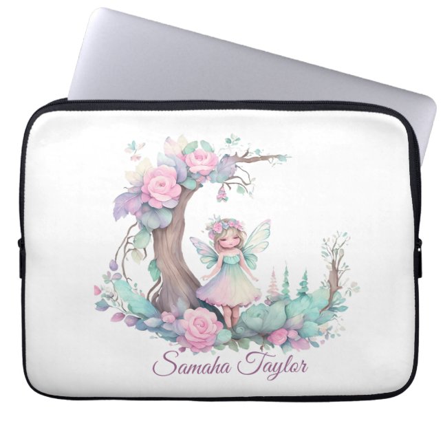 Funda Para Portátil Flores y acuarela de hadas (Frente)