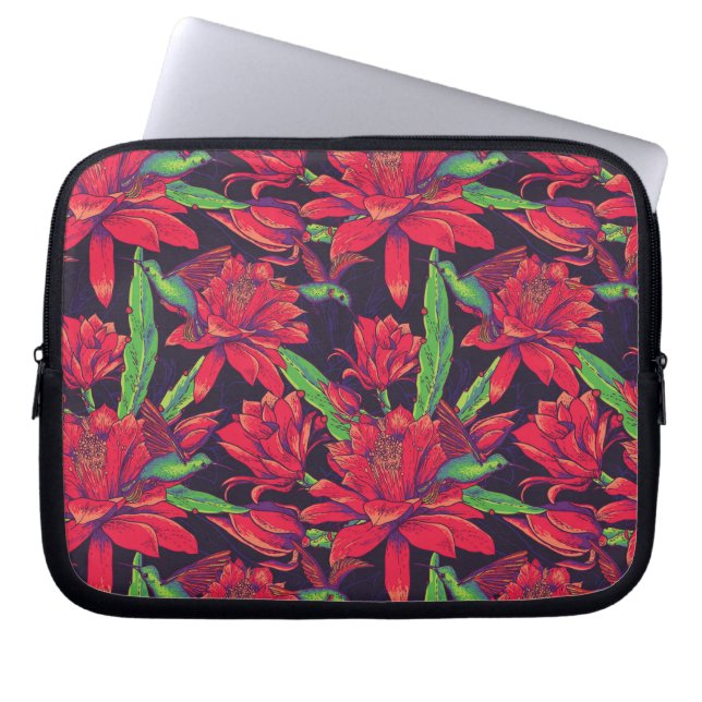 Funda Para Portátil Flores Y Aves Humeantes (Frente)