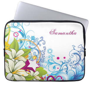 Funda Para Portátil Flores y estrellas retro lindas, Grunge femenino