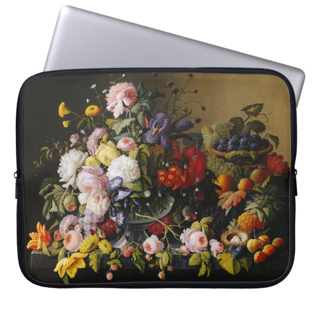 Funda Para Portátil Flores y frutas antiguas de vida (Frente)