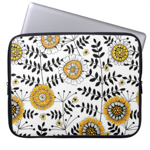 Funda Para Portátil Flores y hojas de perro en amarillo y negro