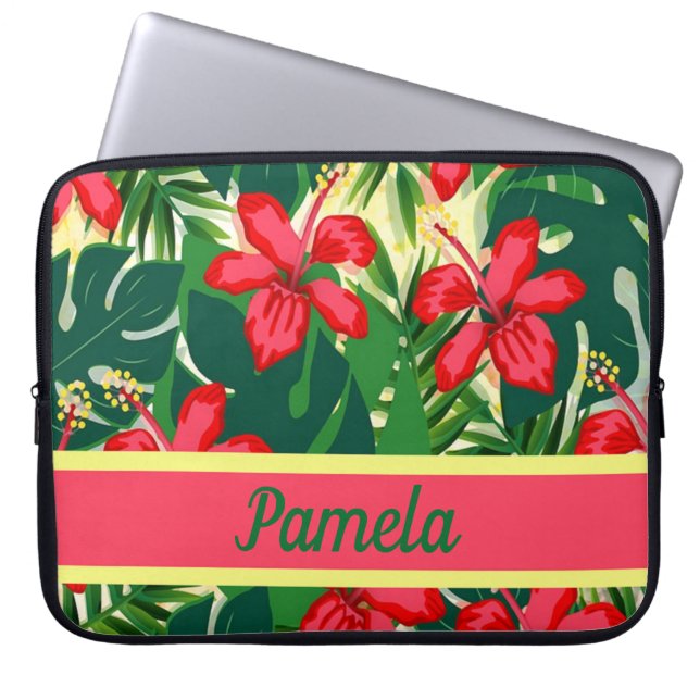 Funda Para Portátil Flores y hojas tropicales (Frente)