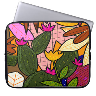 Funda Para Portátil Flores y hojas tropicales abstractas