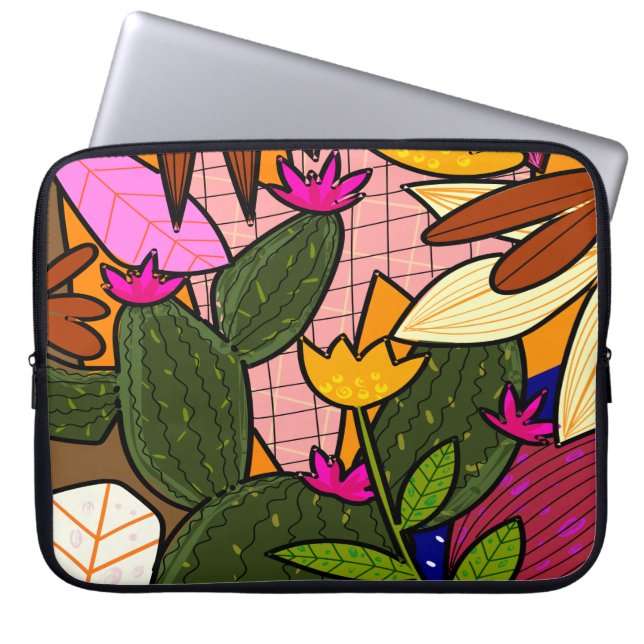 Funda Para Portátil Flores y hojas tropicales abstractas (Frente)