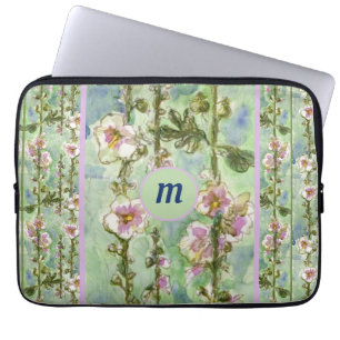 Funda Para Portátil Flores y monograma rosa suaves y malvados