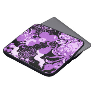 Funda Para Portátil Flores y pájaros negras y púrpuras de vintage
