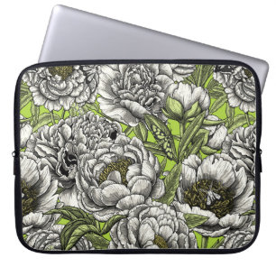 Funda Para Portátil Flores y polillas de peones blancos