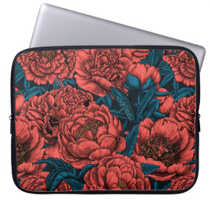 Funda Para Portátil Flores y polillas de peonía roja