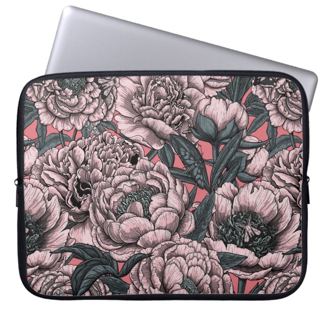Funda Para Portátil Flores y polillas rosadas (Frente)