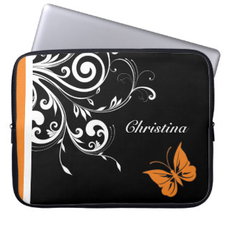 Funda Para Portátil Flourish blanco negro anaranjado personalizado de