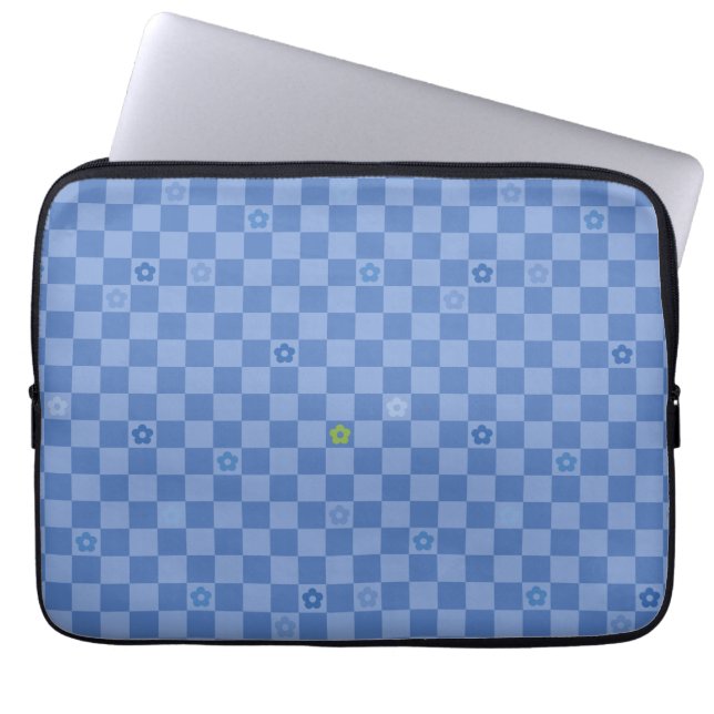 Funda Para Portátil Flower Checkered Pattern No. 01 - Light Blue (Frente)