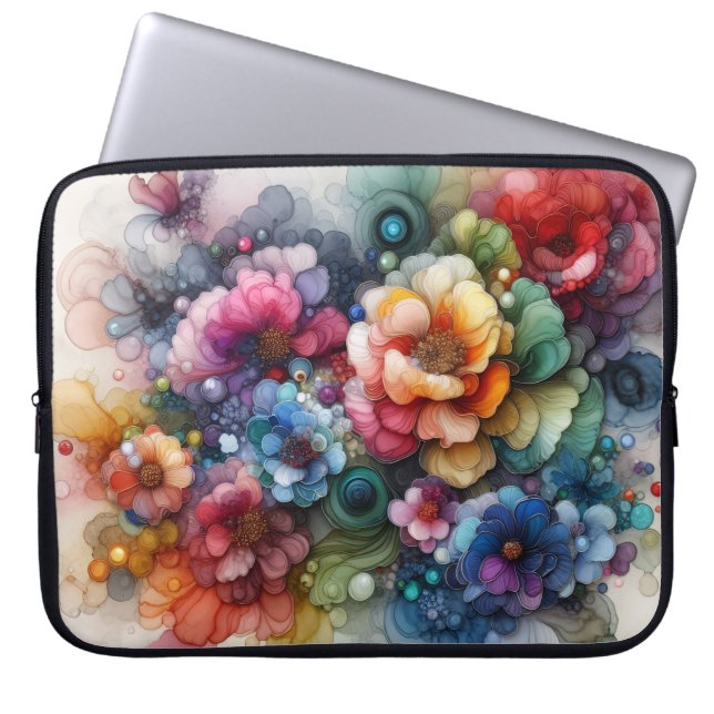 Funda Para Portátil Flowers Alcohol Ink (Frente)