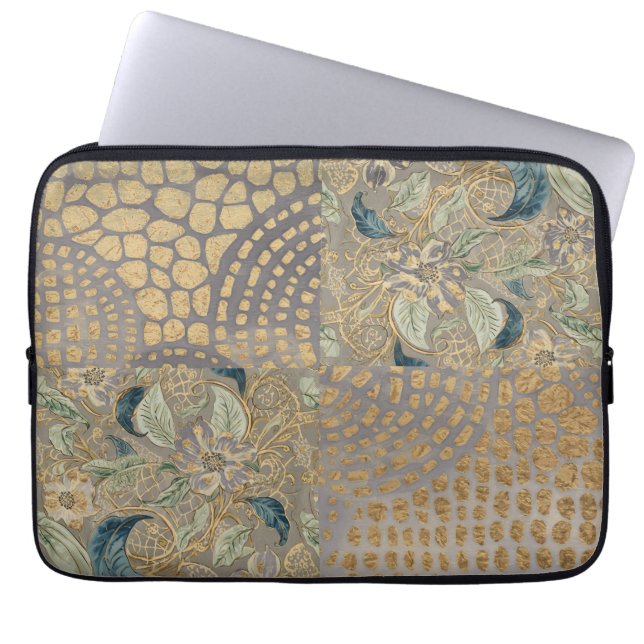 Funda Para Portátil Flowers and Golden Giraffe Skin, Grey Background (Frente)