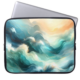 Funda Para Portátil Flujo de Océano Dorado Ondas Abstractas