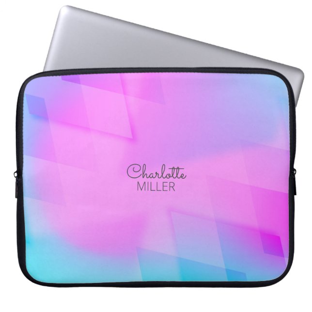 Funda Para Portátil Fondo abstracto rosa-azul con nombre personalizado (Frente)