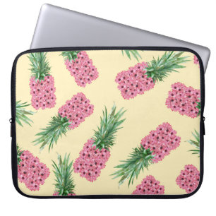 Funda Para Portátil Fondo amarillo rosa piña floral