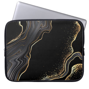 Funda Para Portátil fondo de agate negro abstracto con venas doradas,