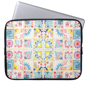 Funda Para Portátil Fondo de baldosas con adornos orientales. Watercol
