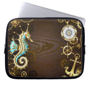 Funda Para Portátil Fondo de madera con caballito de mar mecánico