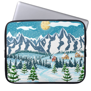 Funda Para Portátil Fondo de navidades de invierno. Madera de pino y s
