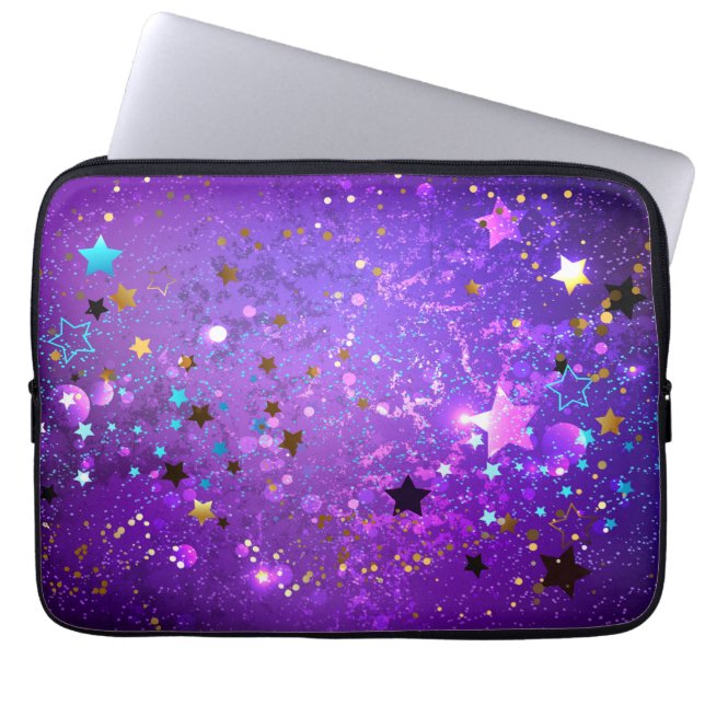 Funda Para Portátil Fondo de Relieve metalizado púrpura con estrellas (Frente)