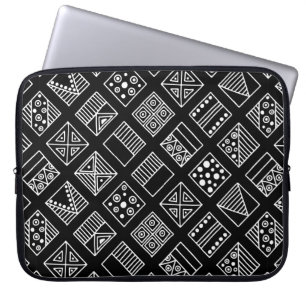 Funda Para Portátil Fondo geométrico en blanco y negro con mano d