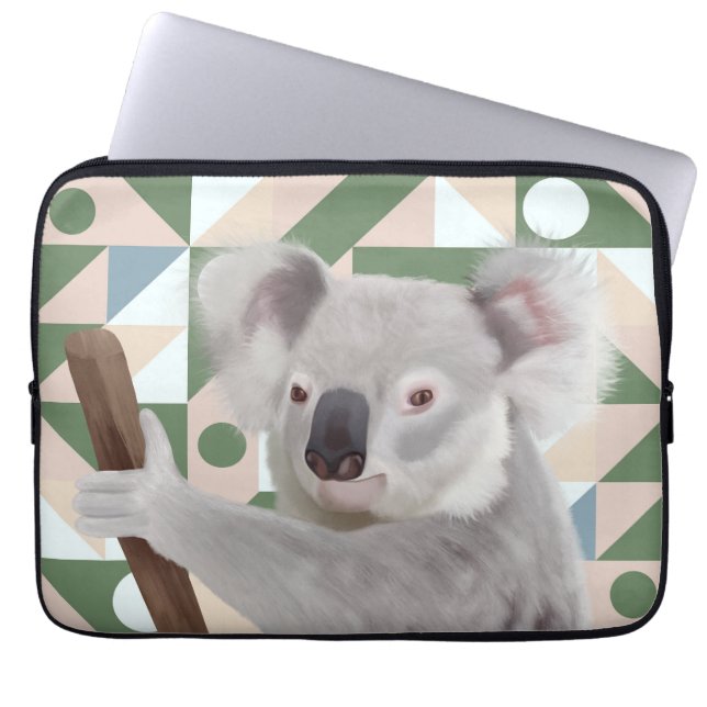 Funda Para Portátil Fondo geométrico verde fluffy Koala (Frente)