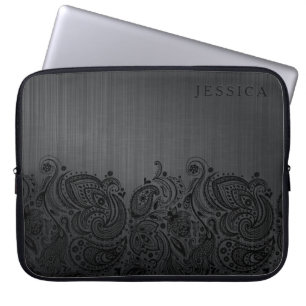 Funda Para Portátil Fondo metálico negro y encaje paisley negro