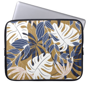 Funda Para Portátil Fondo Naranja de hojas tropicales coloridas