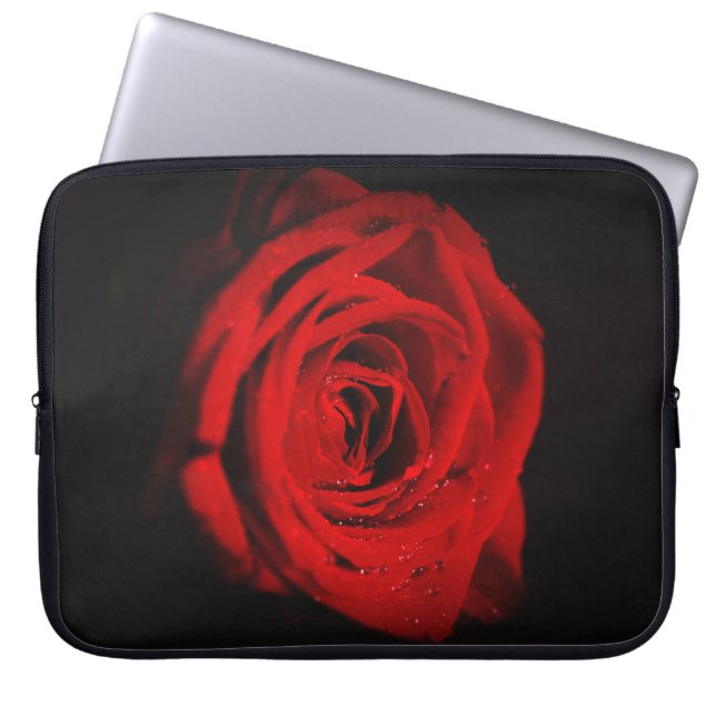 Funda Para Portátil Fondo Negro Y Rosa Rojo (Frente)