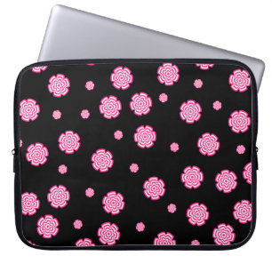 Funda Para Portátil Fondo oscuro, flores rosa brillante estilizadas.