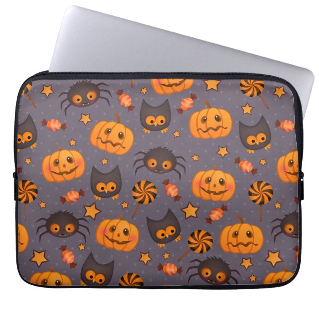 Funda Para Portátil Fondo púrpura del patrón de Halloween (Frente)