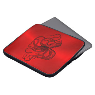 Funda Para Portátil Fondo Rojo con un pulpo náutico negro