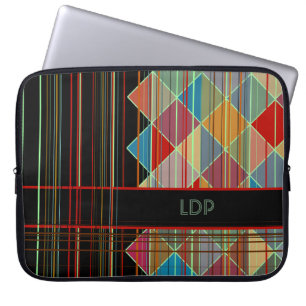 Funda Para Portátil Formas rayadas del triángulo con iniciales en