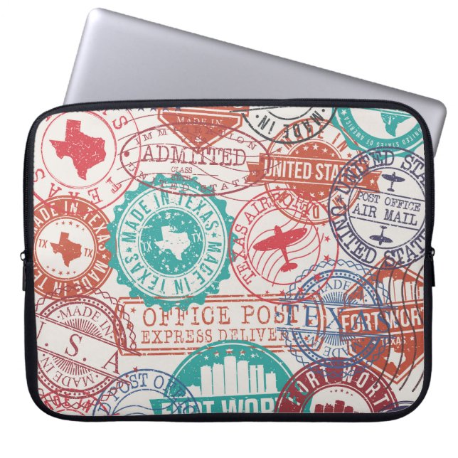 Funda Para Portátil Fort Worth Texas: sellos de viaje. (Frente)