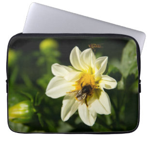 Funda Para Portátil Foto de abejorros y dahlia blanca