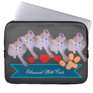 Funda Para Portátil Foto de gatito lindo, huella de pata, texto de hum