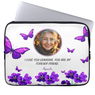 Funda Para Portátil Foto de la abuela Floral Morada Mariposa