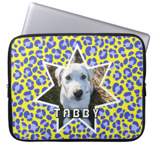 Funda Para Portátil Foto de perro morado azul leopardo amarillo person
