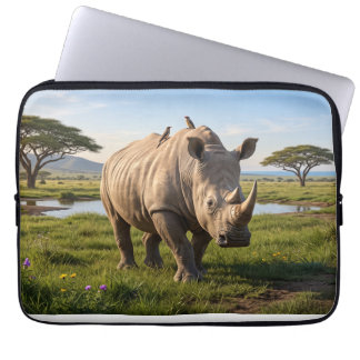 Funda Para Portátil Foto de rinoceronte masivo que deambula por las ll