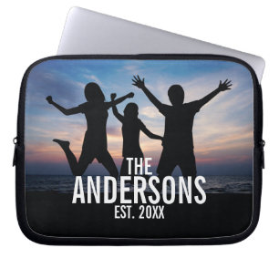 Funda Para Portátil Foto familiar personalizada con nombre familiar