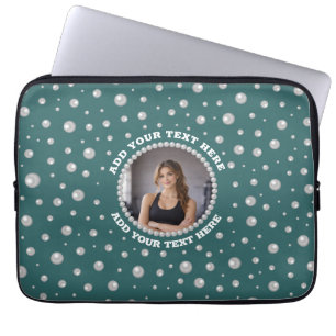 Funda Para Portátil Foto personalizada con círculo de perlas sobre azu