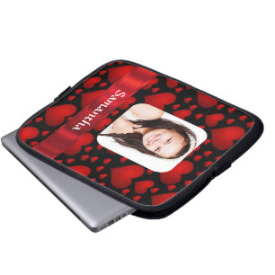 Funda Para Portátil Foto personalizada de corazón rojo y negro