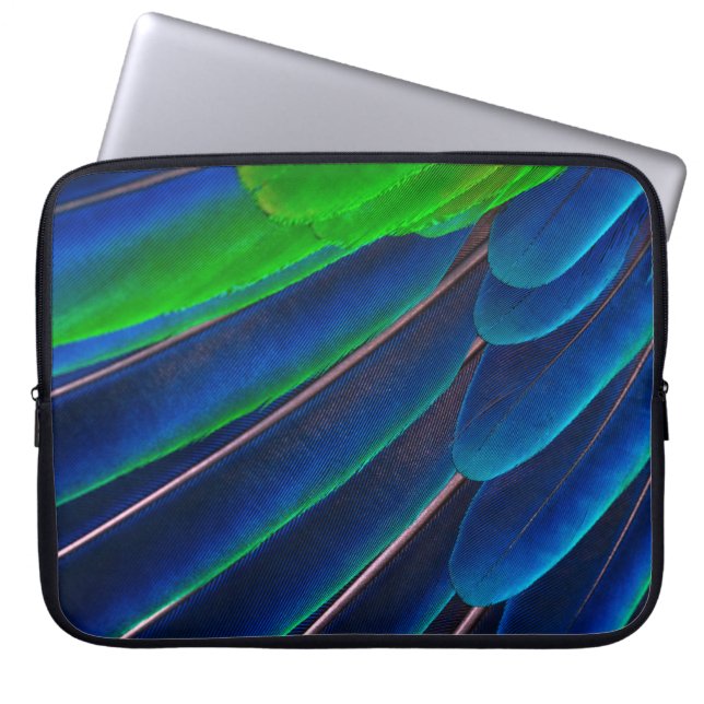Funda Para Portátil Fotografía de cierre de plumas verdes y azules (Frente)