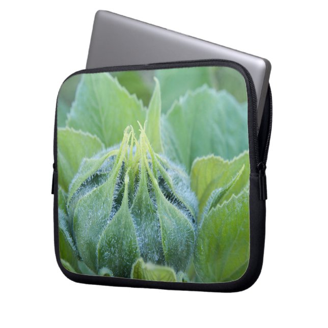 Funda Para Portátil Fotografía De Cierre De Wet Sunflower Bud (Anverso izquierdo)