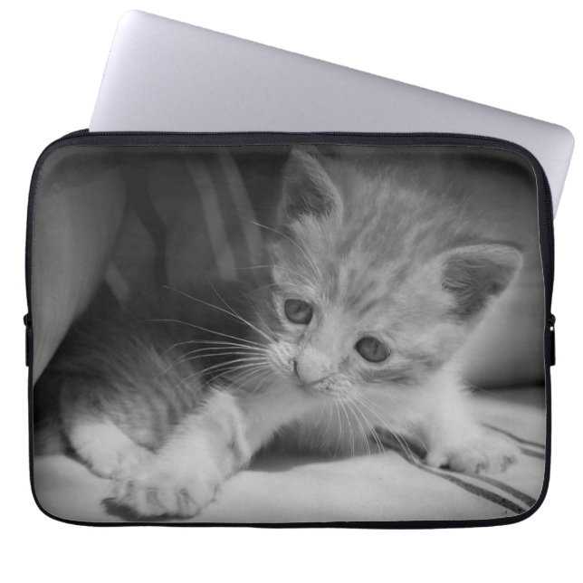 Funda Para Portátil Fotografía de Gatito Blanco y Negro (Frente)